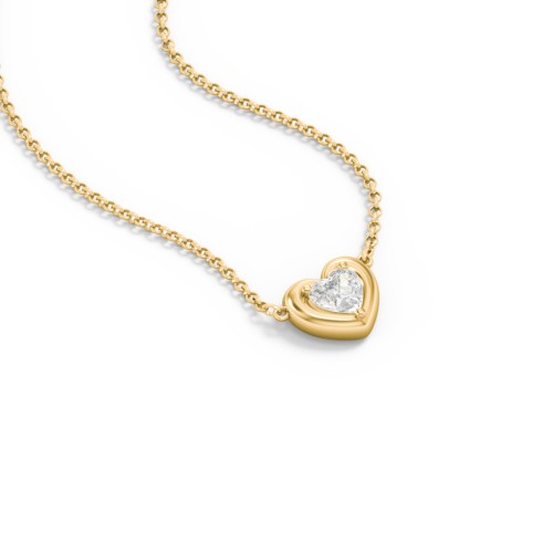Puffy Heart Pendant with 1 Birthstone – 18K Gold Plated Silver with Lab Diamond