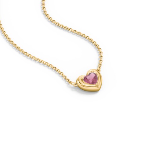 Puffy Heart Pendant with 1 Birthstone – 18K Gold Plated Silver with Pink Tourmaline