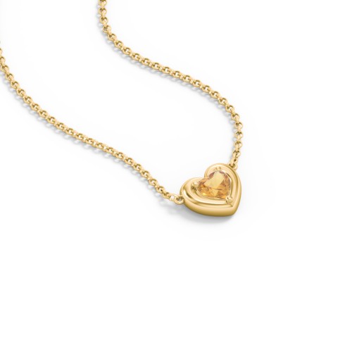 Puffy Heart Pendant with 1 Birthstone – 18K Gold Plated Silver with Citrine