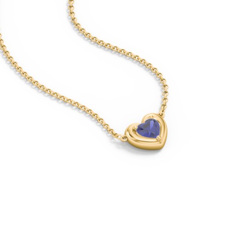 Puffy Heart Pendant with 1 Birthstone – 18K Gold Plated Silver with Blue Sapphire