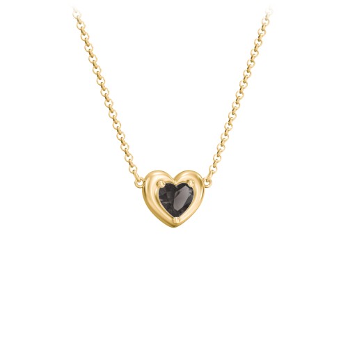 Puffy Heart Pendant with 1 Birthstone – 18K Gold Plated Silver with Smokey Quartz