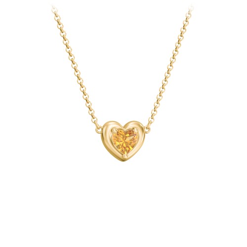 Puffy Heart Pendant with 1 Birthstone – 18K Gold Plated Silver with Citrine