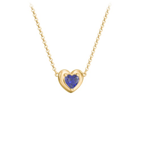 Puffy Heart Pendant with 1 Birthstone – 18K Gold Plated Silver with Blue Sapphire