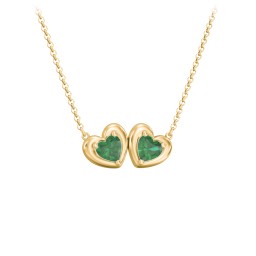 Puffy Heart Pendant with 2 Birthstones in 18K Gold Plated Silver with Emerald