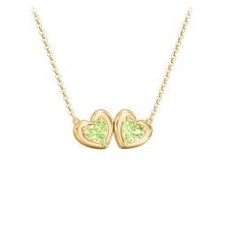 Puffy Heart Pendant with 2 Birthstones in 18K Gold Plated Silver with Peridot