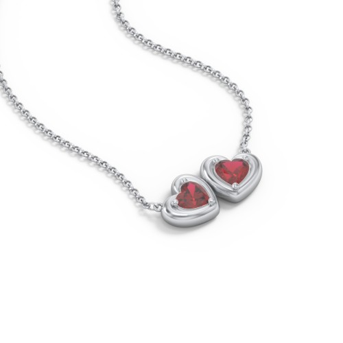 Puffy Heart Pendant with 2 Birthstones