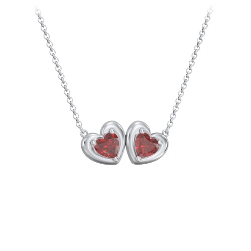 Puffy Heart Pendant with 2 Birthstones