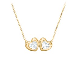 Puffy Heart Pendant with 2 Birthstones in 18K Gold Plated Silver with Aquamarine