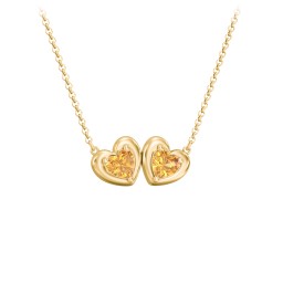 Puffy Heart Pendant with 2 Birthstones in 18K Gold Plated Silver with Citrine