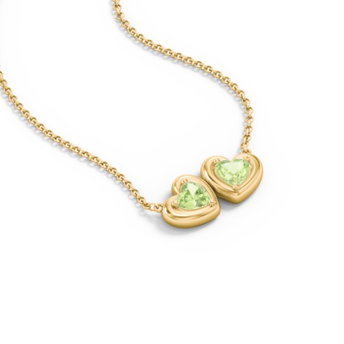 Puffy Heart Pendant with 2 Birthstones – 18K Gold Plated Silver with Peridot