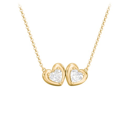 Puffy Heart Pendant with 2 Birthstones – 18K Gold Plated Silver with Lab Diamond