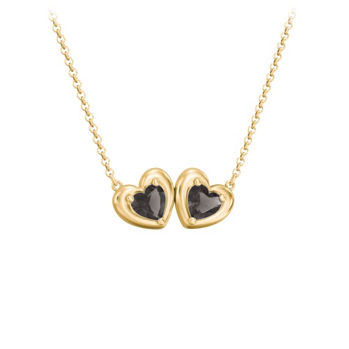 Puffy Heart Pendant with 2 Birthstones – 18K Gold Plated Silver with Smokey Quartz