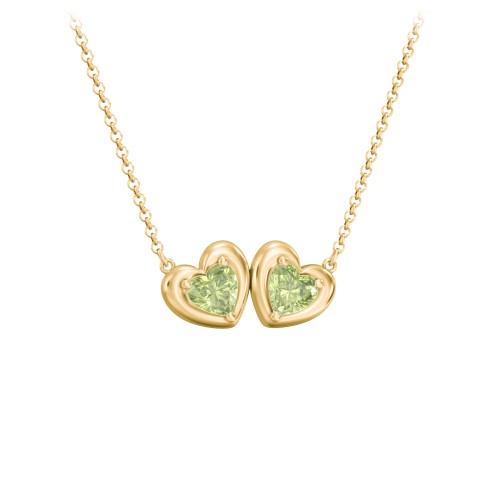 Puffy Heart Pendant with 2 Birthstones – 18K Gold Plated Silver with Peridot