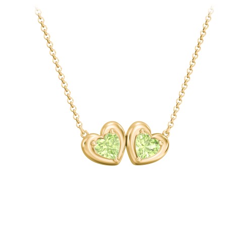 Puffy Heart Pendant with 2 Birthstones – 18K Gold Plated Silver with Peridot