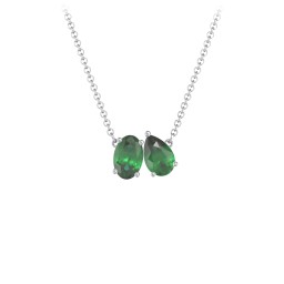 Toi et Moi Oval and Pear Gemstone Necklace in 925 Sterling Silver with Emerald