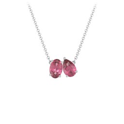 Toi et Moi Oval and Pear Gemstone Necklace in 925 Sterling Silver with Pink Tourmaline