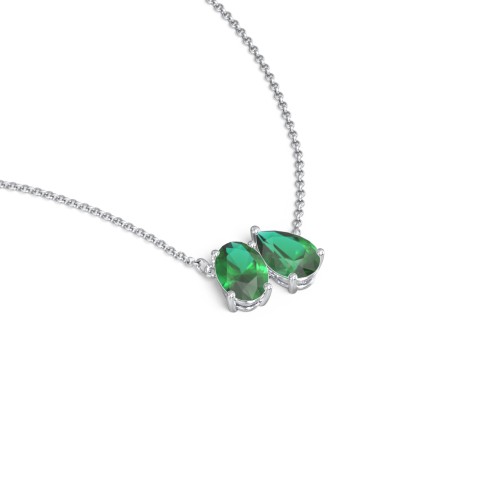 Toi et Moi Oval and Pear Gemstone Necklace – Sterling Silver with Emerald