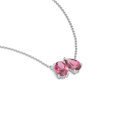 Toi et Moi Oval and Pear Gemstone Necklace – Sterling Silver with Pink Tourmaline