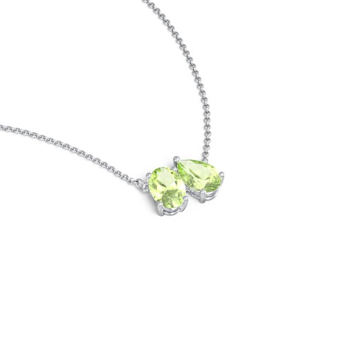 Toi et Moi Oval and Pear Gemstone Necklace – Sterling Silver with Peridot