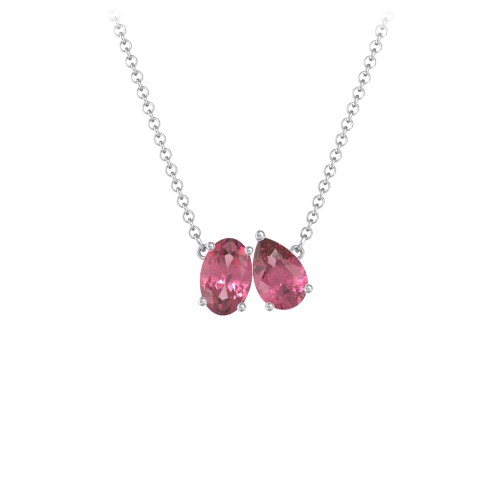 Toi et Moi Oval and Pear Gemstone Necklace – Sterling Silver with Pink Tourmaline