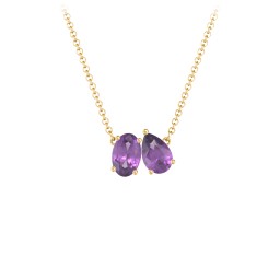 Toi et Moi Oval and Pear Gemstone Necklace in 18K Gold Plated Silver with Amethyst