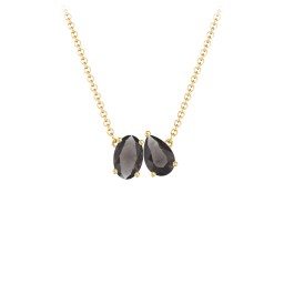 Toi et Moi Oval and Pear Gemstone Necklace in 18K Gold Plated Silver with Smokey Quartz