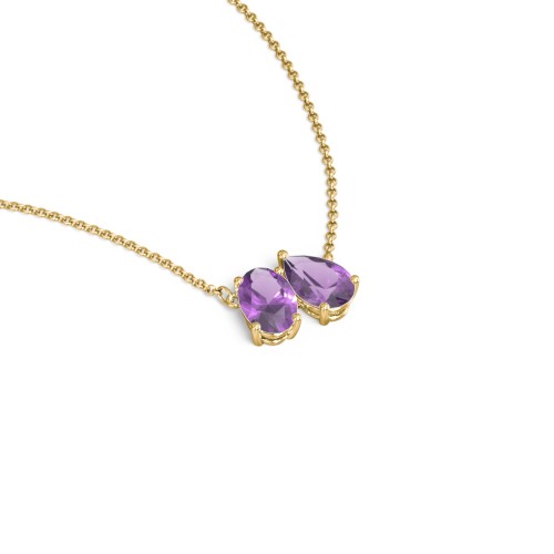 Toi et Moi Oval and Pear Gemstone Necklace – 18K Gold Plated Silver with Amethyst