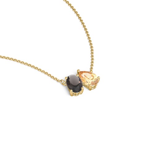 Toi et Moi Oval and Pear Gemstone Necklace – 18K Gold Plated Silver with Smokey Quartz and Citrine