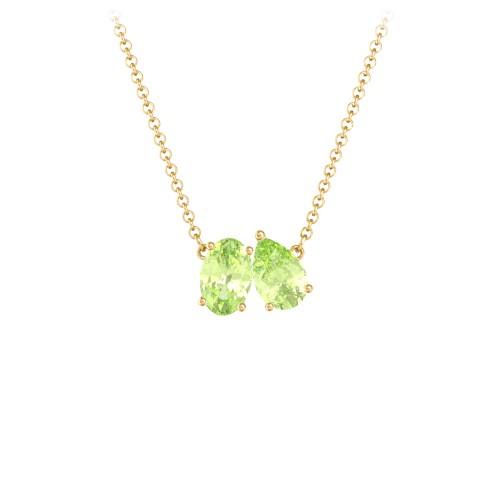 Toi et Moi Oval and Pear Gemstone Necklace – 18K Gold Plated Silver with Peridot