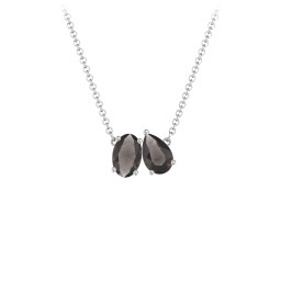Toi et Moi Oval and Pear Gemstone Necklace in 925 Sterling Silver with Smokey Quartz