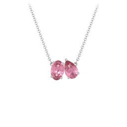 Toi et Moi Oval and Pear Gemstone Necklace in 925 Sterling Silver with Pink Tourmaline