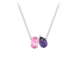 Toi et Moi Oval and Pear Gemstone Necklace in 925 Sterling Silver with Pink Tourmaline and Amethyst