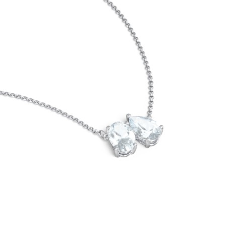 Toi et Moi Oval and Pear Gemstone Necklace – Sterling Silver with Aquamarine