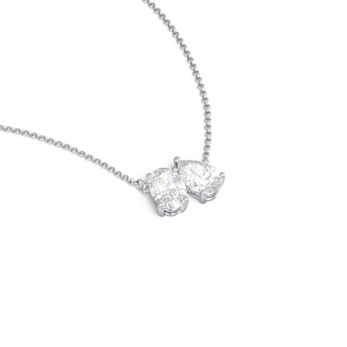 Toi et Moi Oval and Pear Gemstone Necklace – Sterling Silver with Diamond