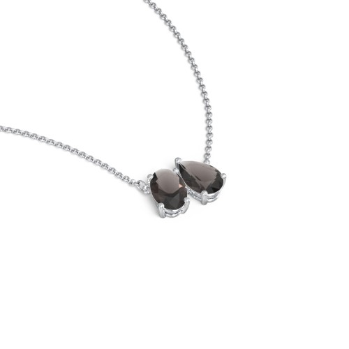 Toi et Moi Oval and Pear Gemstone Necklace – Sterling Silver with Smokey Quartz