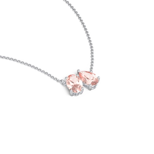Toi et Moi Oval and Pear Gemstone Necklace – Sterling Silver with Morganite