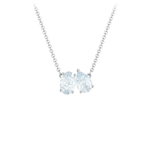 Toi et Moi Oval and Pear Gemstone Necklace – Sterling Silver with Aquamarine