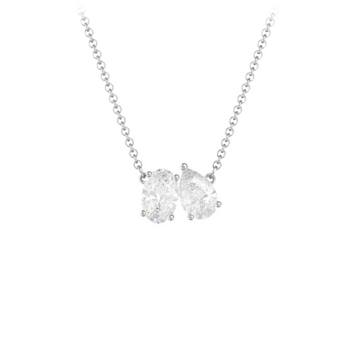 Toi et Moi Oval and Pear Gemstone Necklace – Sterling Silver with Diamond