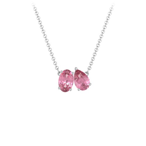 Toi et Moi Oval and Pear Gemstone Necklace – Sterling Silver with Pink Tourmaline