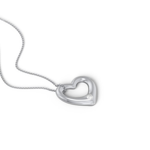 Floating Puffy Heart Pendant with 2 Birthstones – Sterling Silver with Diamond