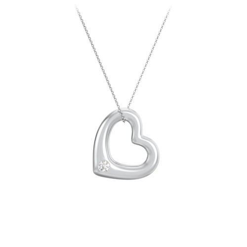 Floating Puffy Heart Pendant with 2 Birthstones – Sterling Silver with Diamond