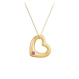 Floating Puffy Heart Pendant with 2 Birthstones in 18K Gold Plated Silver with Pink Tourmaline