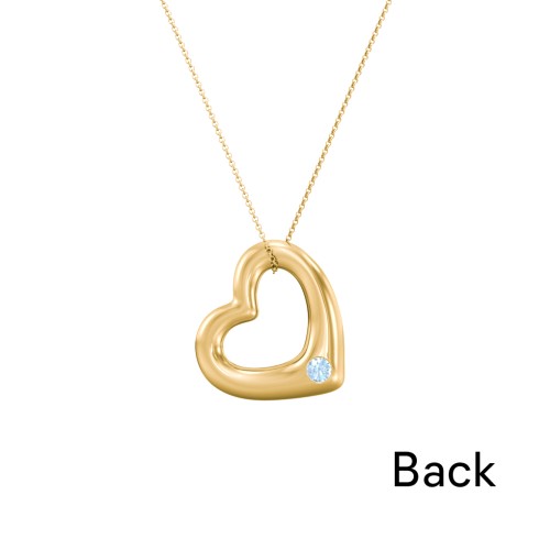 Floating Puffy Heart Pendant with 2 Birthstones – 18K Gold Plated Silver with Blue Sapphire and Blue Topaz