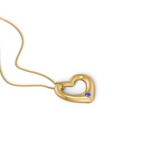 Floating Puffy Heart Pendant with 2 Birthstones – 18K Gold Plated Silver with Blue Sapphire and Blue Topaz