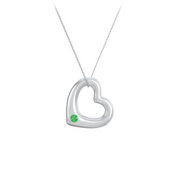 Floating Puffy Heart Pendant with 2 Birthstones in 925 Sterling Silver with Emerald and Blue Sapphire