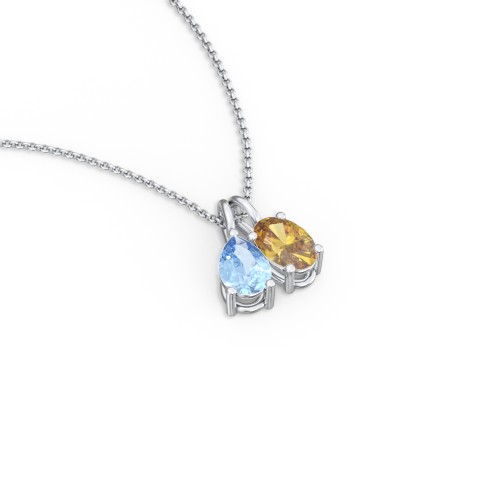 Toi et Moi Necklace Charms – Sterling Silver with Blue Topaz and Citrine