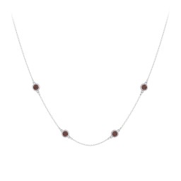 Bezel-Set Round Stone Station Necklace in 925 Sterling Silver with Garnet and Blue Sapphire