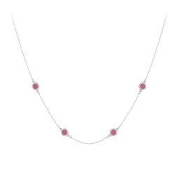 Bezel-Set Round Stone Station Necklace in 925 Sterling Silver with Pink Tourmaline, Blue Topaz, and Smokey Quartz