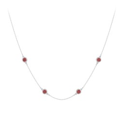 Bezel-Set Round Stone Station Necklace in 925 Sterling Silver with Garnet, Blue Topaz, and Smokey Quartz