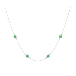 Bezel-Set Round Stone Station Necklace in 925 Sterling Silver with Emerald, Blue Topaz, and Smokey Quartz